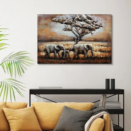 Miniatura 2 de Empire Art Direct Arte de pared de metal de elefantes, escultura de pared de hierro mezclado pintado a mano, decoración de pared 3D, listo