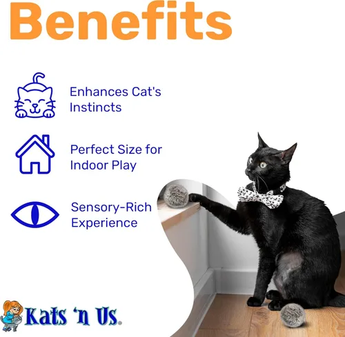 Miniatura 3 de Kats'N Us Juguetes para gatos de piel de conejo real de 2 pulgadas, paquete de 5 bolas peludas grises suaves, juego interactivo natural similar a