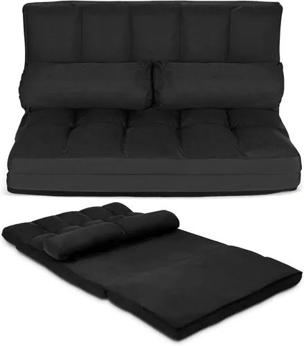 COSTWAY Sofá de suelo con 2 almohadas, sofá cama plegable ajustable de 6 posiciones con marco de metal, tela de gamuza suave, sillón reclinable para