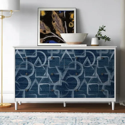 Miniatura 2 de Livelynine Papel tapiz geométrico azul para despegar y pegar, moderno, abstracto, azul marino y blanco, papel tapiz para baño, papel adhesivo azul
