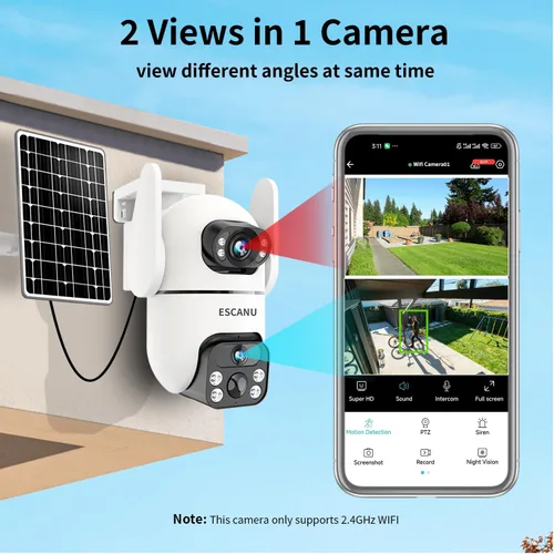 Miniatura 3 de ESCANU Cámaras de seguridad solares inalámbricas para exteriores, cámaras para seguridad del hogar con doble lente, panorámica/inclinación de 360°