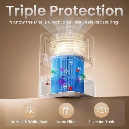 Miniatura 4 de Provirtec Humidificador evaporativo Pro Baby para dormitorio, sin niebla y sin polvo blanco, sin BPA y 16 dB, sueño silencioso para niños, 3 modos