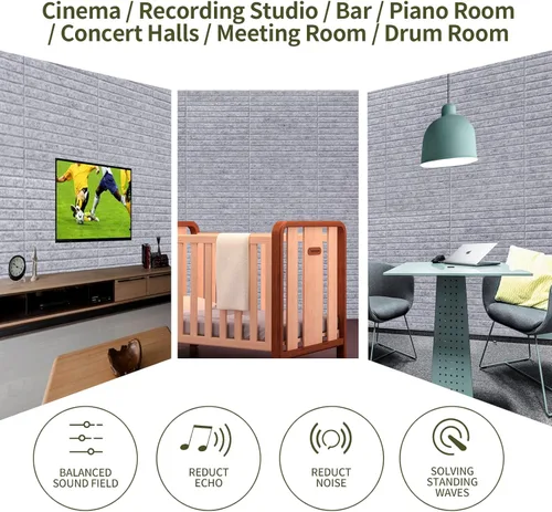 Miniatura 7 de 16 paneles de pared insonorizados de grado profesional, paneles acústicos, paneles de sonido de primera calidad, mejor que la espuma, diseño de Negro