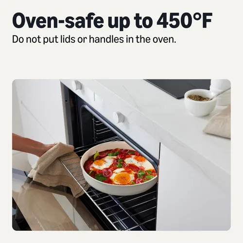 Miniatura 3 de Amazon Basics Juego de utensilios de cocina antiadherentes de cerámica con asas desmontables, 11 piezas apilables, aptos para todas las placas