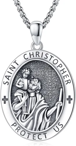 Miniatura 157 de Collar con colgante de plata de ley 925 con medalla de San Patrón, joyería religiosa para hombres y mujeres, con cadena de acero inoxidable 316L