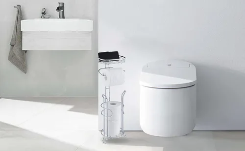Miniatura 4 de Portarrollos de papel higiénico SunnyPoint para baño, soporte pesado con reserva y estante, el área de reserva tiene suficiente espacio para cromado