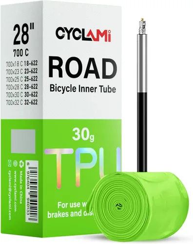 1/4-Pack CYCLAMI TPU Inner Tubes 700 x 18-32c 700c Inner Tubes Ultralight 30g Bike Tube with 45mm/65mm/85mm Presta Valve for Road Bike Tubes(Include