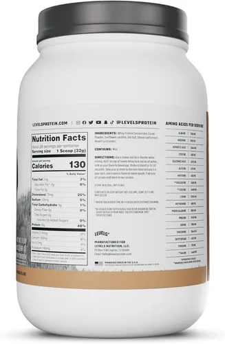 Miniatura 7 de Levels - Polvo de proteína de suero alimentado con pasto, sin artificiales, 24G de proteína, chocolate puro, 2 libras