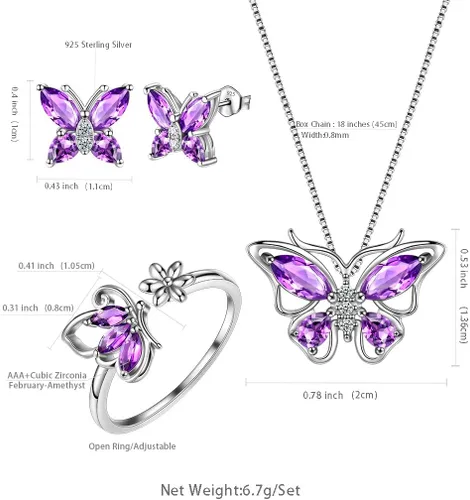 Miniatura 6 de Aurora Tears Butterfly Jewelry,Women 925 Sterling Silver Butterflies Birthstone Pendant NecklaceEarringsRings Wedding Gift