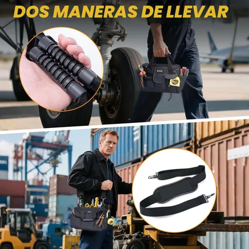 Miniatura 5 de TICONN Bolsa de herramientas resistente con múltiples bolsillos, organizador de caja de herramientas portátil, bolsa de almacenamiento, con correa