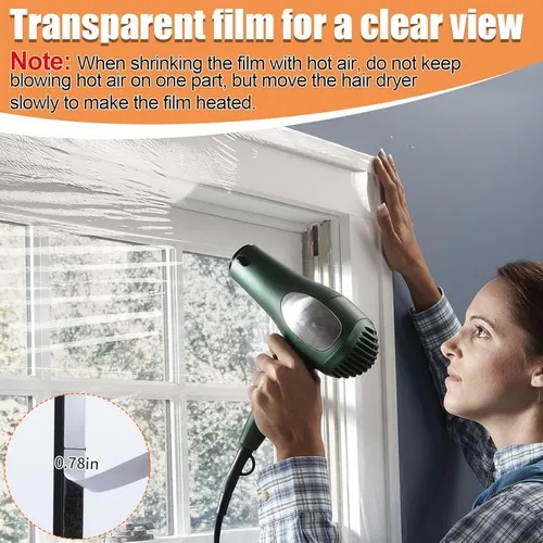 Miniatura 6 de Kit de aislamiento de ventana de 62×236 pulgadas para invierno - Endurecer plástico para 5 ventanas interiores para invierno, película retráctil