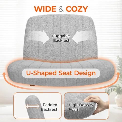 Miniatura 3 de Orange Factory Silla con Ruedas Entrecruzadas de Patas Cruzadas Anchas Silla de Escritorio de Oficina Silla de Tocador Tela Cómoda Sin Brazos Rueda
