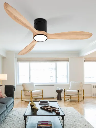 Miniatura 12 de Ventilador de techo de madera marrón de 52 pulgadas con luz y control remoto, motor de CC silencioso, 6 niveles de velocidad, luces regulables