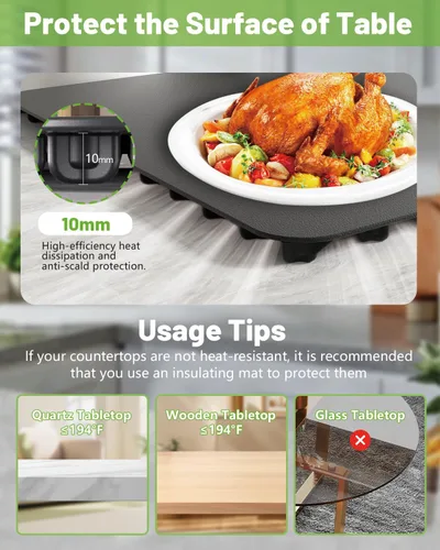 Miniatura 6 de Bandeja eléctrica para calentar alimentos: almohadilla térmica de silicona YTLAD con 6 niveles de temperatura ajustable y temporizador de 5 horas