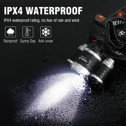 Miniatura 6 de BORUIT Linterna frontal LED recargable RJ-3000 súper brillante con luz verde, 3 modos de lámpara de cabeza USB súper brillante IPX4 faro impermeable