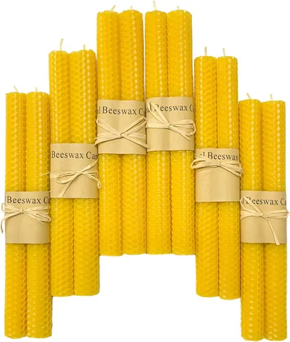 Miniatura 17 de Lacaser - Velas cónicas de cera de abejas de 2 piezas, velas largas de 9 pulgadas para candelabros en amarillo, sin aroma y sin humo, tiempo