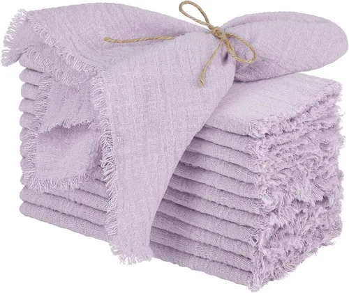 Miniatura 20 de TURSTIN 12 Piezas de Servilleta de Lino de Algodón Servilleta de Tela Hecha a Mano con Flecos 17 x 17 Pulgadas Servilletas Suave para Cenas Bodas