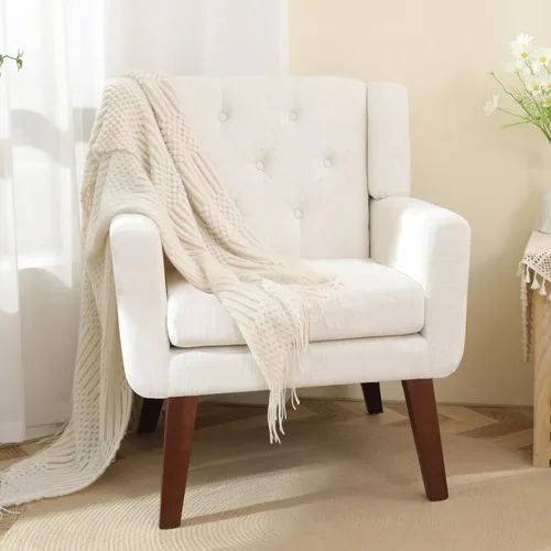 Living&Giving Silla de Acento Tapizada con Botones, Sillas de Sala de Estar Cómodas para Lectura, Estilo Moderno de Mediados de Siglo con Tela de