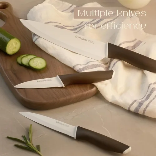 Miniatura 3 de Astercook Juego de cuchillos, cuchillos de cocina con bloque y afilador, revestimiento de cerámica, 15 unidades, cuchillos alemanes de acero Un