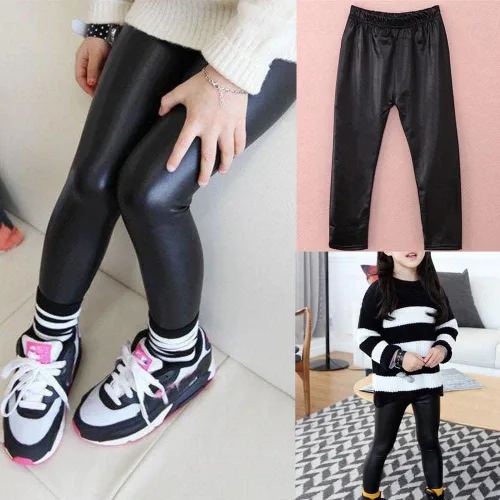 Miniatura 4 de Pantalones de los niños Leggings Kids Classic Baby Girls PU cuero lápiz pantalones