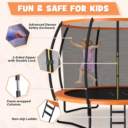 Miniatura 4 de Goplus Trampolines recreativos de 8 pies, 10 pies, 12 pies, 400 libras, trampolín para exteriores con cierre, escalera antideslizante, tecnología