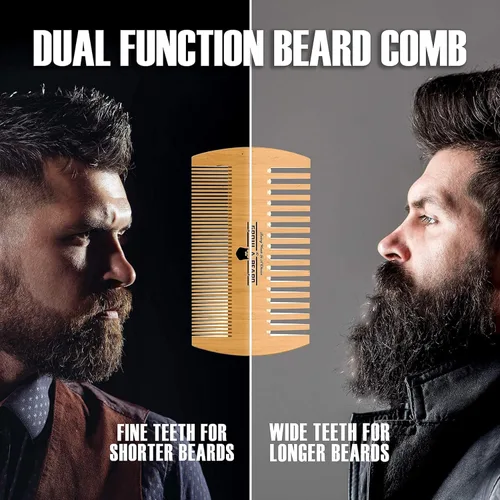 Miniatura 3 de Cepillo para barba para hombres, peine para barba y bigote con tijeras, kit de aseo para barba, cepillo de cerdas de jabalí 100% naturales, peine