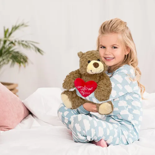 Miniatura 4 de Oso de peluche marrón con corazón rojo "I Love You" de 9 pulgadas, lindo oso de peluche pequeño suave para San Valentín, boda, aniversario, regalo