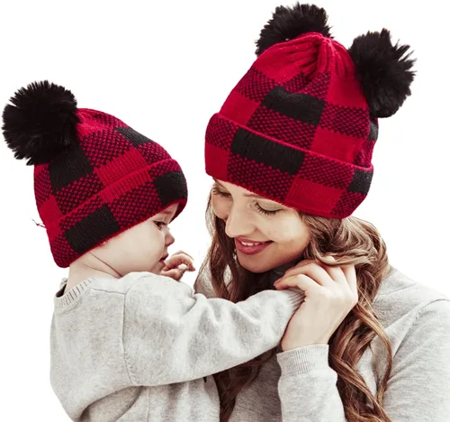 Miniatura 20 de 2 gorros de punto de Navidad para padres e hijos, gorro de Papá Noel para adultos, bebés, invierno, cálido, gorro de calavera para fiestas
