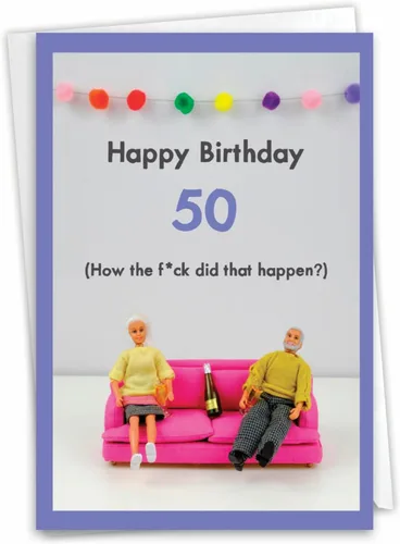 Miniatura 15 de NobleWorks Tarjeta de felicitación de cumpleaños número 50 en blanco con sobre de 5 x 7 pulgadas (1 tarjeta) Bday 50 Year Old Crossing 9966K