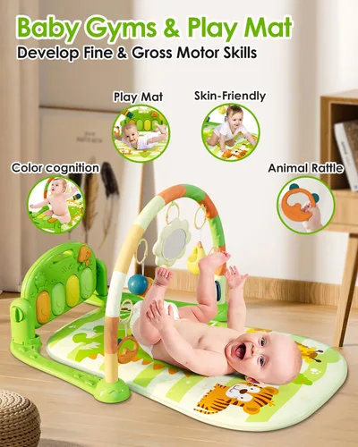 Miniatura 2 de dearlomum Alfombra de Juego para Bebés, Divertido Piano de Juego para Tiempo de Barriga con 5 Juguetes Sensoriales para Bebés, Música y Luces, Verde