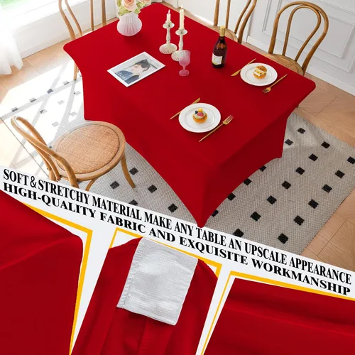 Miniatura 34 de Famstar Paño de Mesa Negro de 4 Pies de Elastano, Paño de Mesa Ajustado para Mesas Rectangulares, Fundas Elásticas Lavables Sin Arrugas