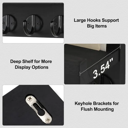 Miniatura 3 de Lwenki - Soporte de llaves para pared, llavero decorativo y soporte para correo con estante, tiene ganchos grandes para bolsos, abrigos, paraguas