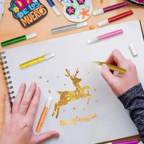 Miniatura 6 de Mesen Paquete de 10 unidades – Juego de barras de pegamento con purpurina no tóxicas y lavables, bolígrafos de gel con purpurina para proyectos