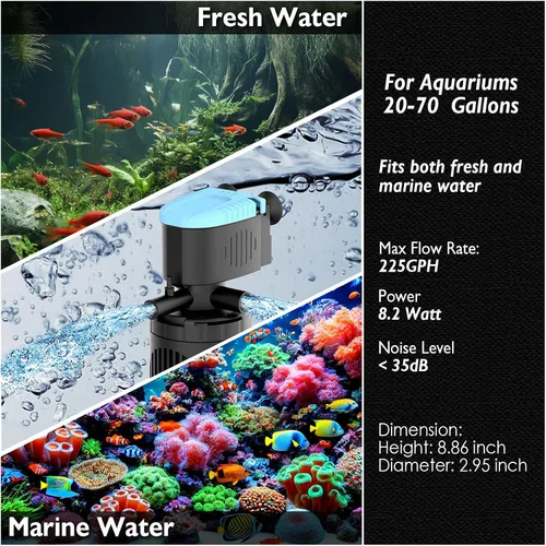 Miniatura 6 de AquaMiracle Filtro sumergible para acuario de 3 etapas en tanque con doble salida de agua y aireación, flujo de agua ajustable 225 GPH filtro