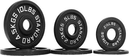 Miniatura 14 de Signature Fitness Olympic - Placa de pesas de hierro fundido de 2 pulgadas para entrenamiento de fuerza y levantamiento de pesas, varios tamaños