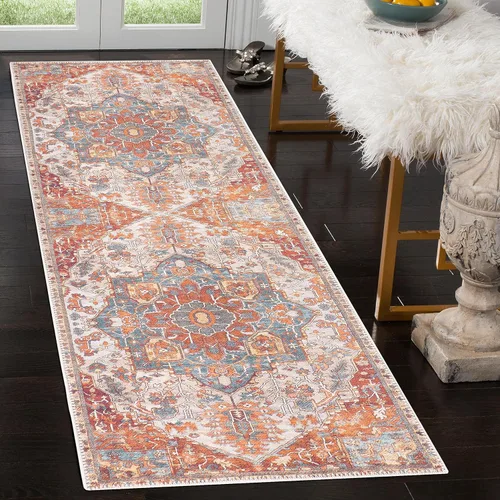 Miniatura 61 de GLN Rugs Bohemian Collection - Alfombra de felpilla lavable a máquina, bohemio vintage, antideslizante, alfombra de felpilla de pelo bajo, alfombra