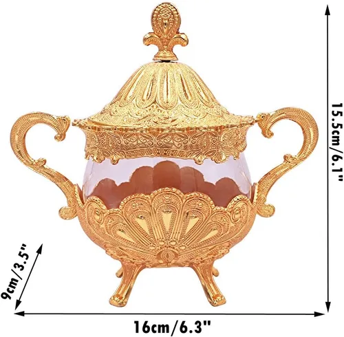 Miniatura 3 de Hourwof Azucarero con tapa y cuchara para cocina, cafetería, fiesta de boda, recipiente de metal y vidrio para azúcar y azúcar en polvo, contenedor