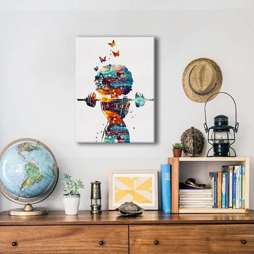 Miniatura 5 de Hijie Póster de acuarela de niña de fitness para decoración del hogar, dormitorio, gimnasio, lienzo para levantamiento de pesas, pintura de pared