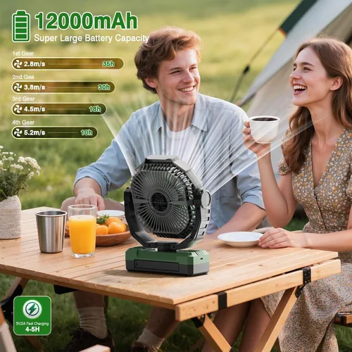 Miniatura 2 de FRIZCOL Ventilador de camping 3 en 1 - Ventiladores portátiles recargables - Ventilador con batería de alta capacidad (60 horas) con luz y control