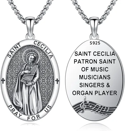 Miniatura 340 de Collar con colgante de plata de ley 925 con medalla de San Patrón, joyería religiosa para hombres y mujeres, con cadena de acero inoxidable 316L