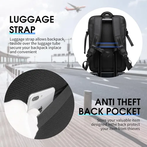 Miniatura 6 de TANGCORLE Mochila de viaje expandible aprobada para vuelos, mochila de 17.3 pulgadas para laptop de negocios para mujeres y hombres