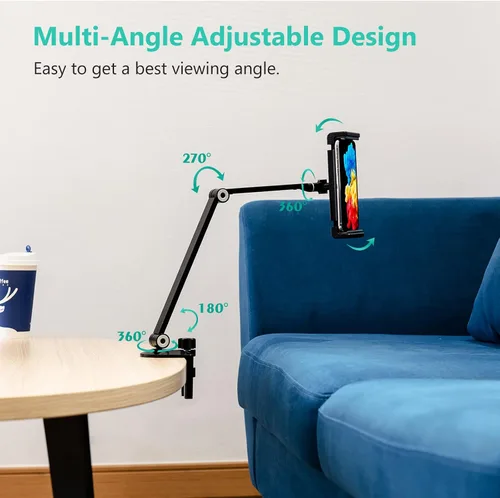 Miniatura 3 de Soporte de Escritorio para iPad, Abrazadera Ajustable para Tablet, Rotación de 360 Grados, Montura de Brazo de Tablet de Aluminio Resistente