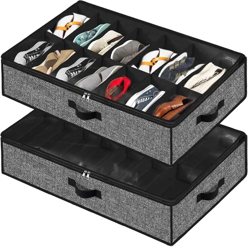 Miniatura 9 de Organizador de zapatos debajo de la cama para armario, paquete de 2, se adapta a 24 pares de cajas de contenedores de zapatos debajo de la cama