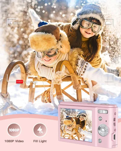 Miniatura 3 de Cámara digital para niños de 1080P 36 MP, cámara de video con dos baterías, sello de tiempo, antivibración, zoom de 16X, cámara portátil compacta