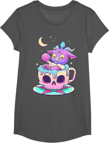 Miniatura 33 de Kawaii Pastel Goth Cute espeluznante Pentáculo Baphomet - Camiseta de cabra, Negro