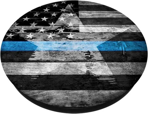 Miniatura 2 de Calcetines de madera de grano con bandera americana. Sheriff Thin Blue Line PopSockets Grip and Stand for Phones and Tablets