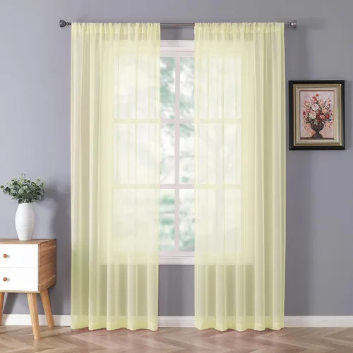 Miniatura 28 de Tollpiz - Juego de 2 paneles de cortinas de velo traslúcidas para media ventana, cortas, con textura de lino y bolsillo para cortinero, filtran