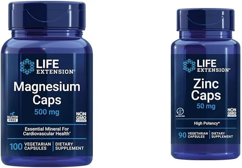 Life Extension Tapas de magnesio, 500 mg, óxido de magnesio, citrato, succinato, salud cardíaca y tapas de zinc, zinc 50 mg, citrato de zinc, apoyo