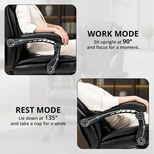 Miniatura 6 de Silla de oficina ejecutiva grande y alta de 350 libras con reposapiés, silla de escritorio reclinable de cuero con respaldo alto, asiento ancho