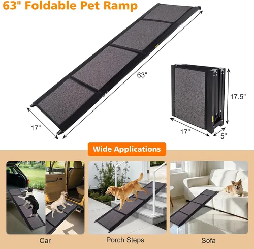 Miniatura 3 de IUNNDS Dog Ramp for Car 63"x17" Portable Dog Ramps for Large Dogs with Non-Slip Rug Surface for SUV Car & Truck, Outdoor Folding Pet Ramp Up to